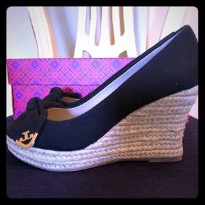 Tory Burch black canvas wedge NIB